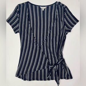 New Lucky Brand Navy and White Striped Short Sleeve Top side knotted Shirt S